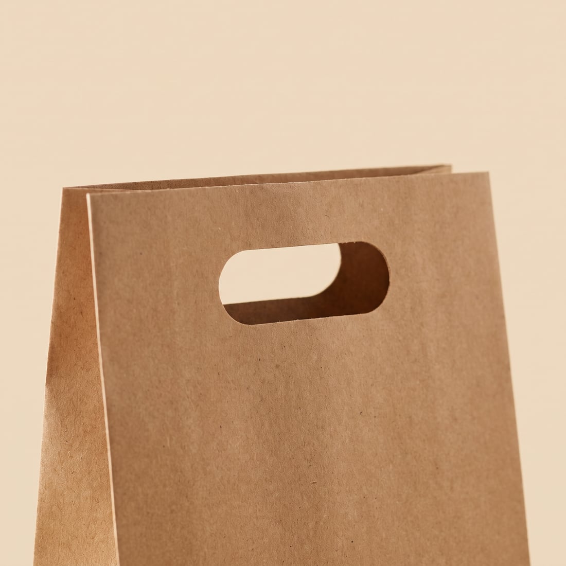 Die cut on a kraft paper bag, close up