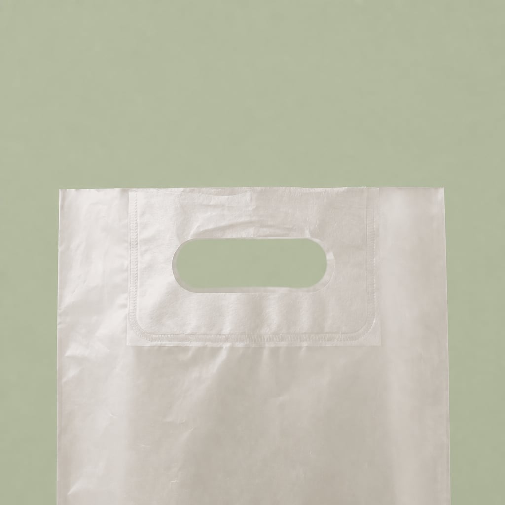 Patch on a kraft paper bag, close up