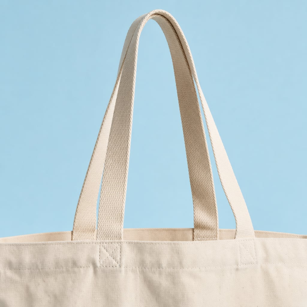 Sewn tape on a kraft paper bag, close up
