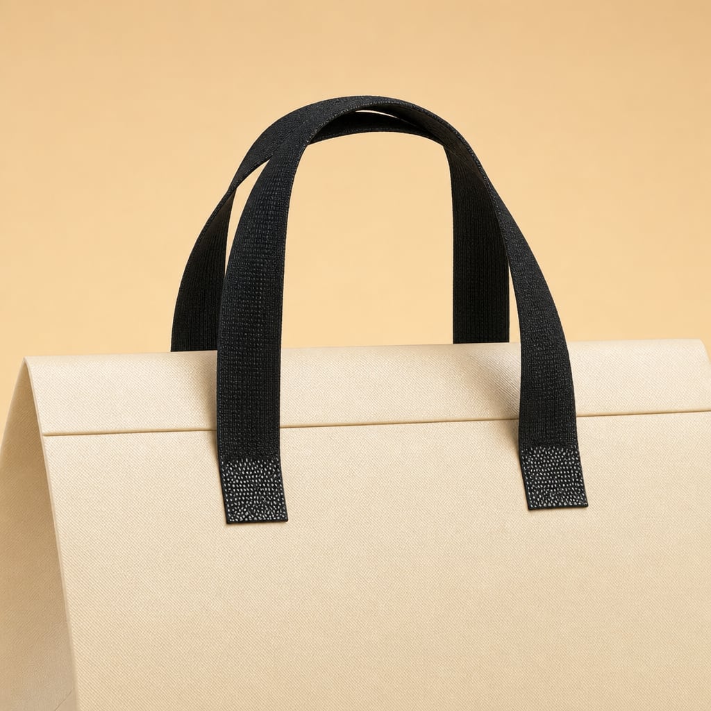 Welded webbing on a kraft paper bag, close up