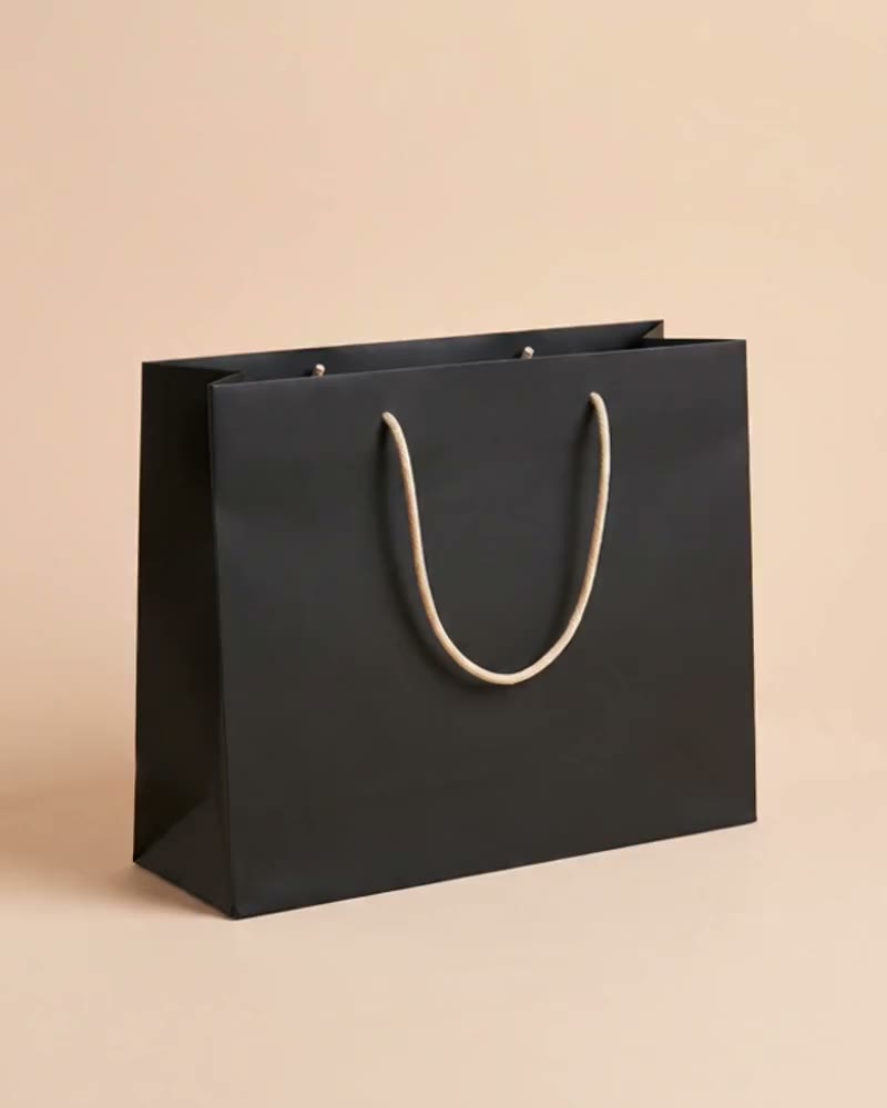Matt black laminated paper bag with cord handles