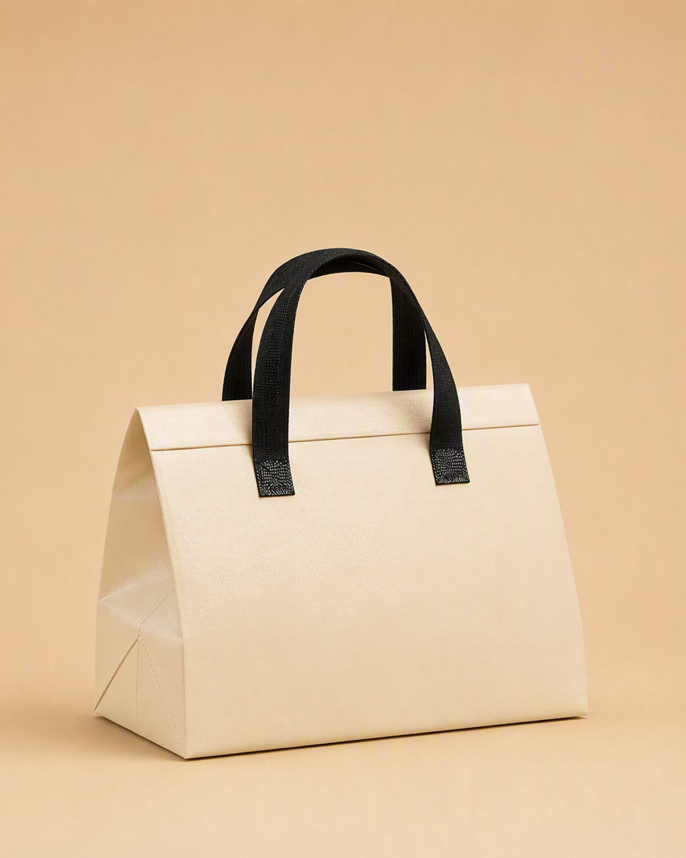 Cream non-woven cup carrier bag for bubble tea with two lidded cups inside